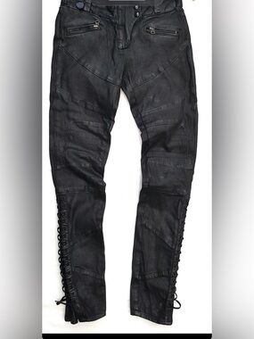 RALPH LAUREN BLACK COATED MOTO BIKER JEANS wax 31 goth gorp